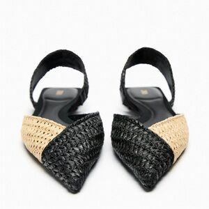 Zara Woven Raffia Slingback Flats